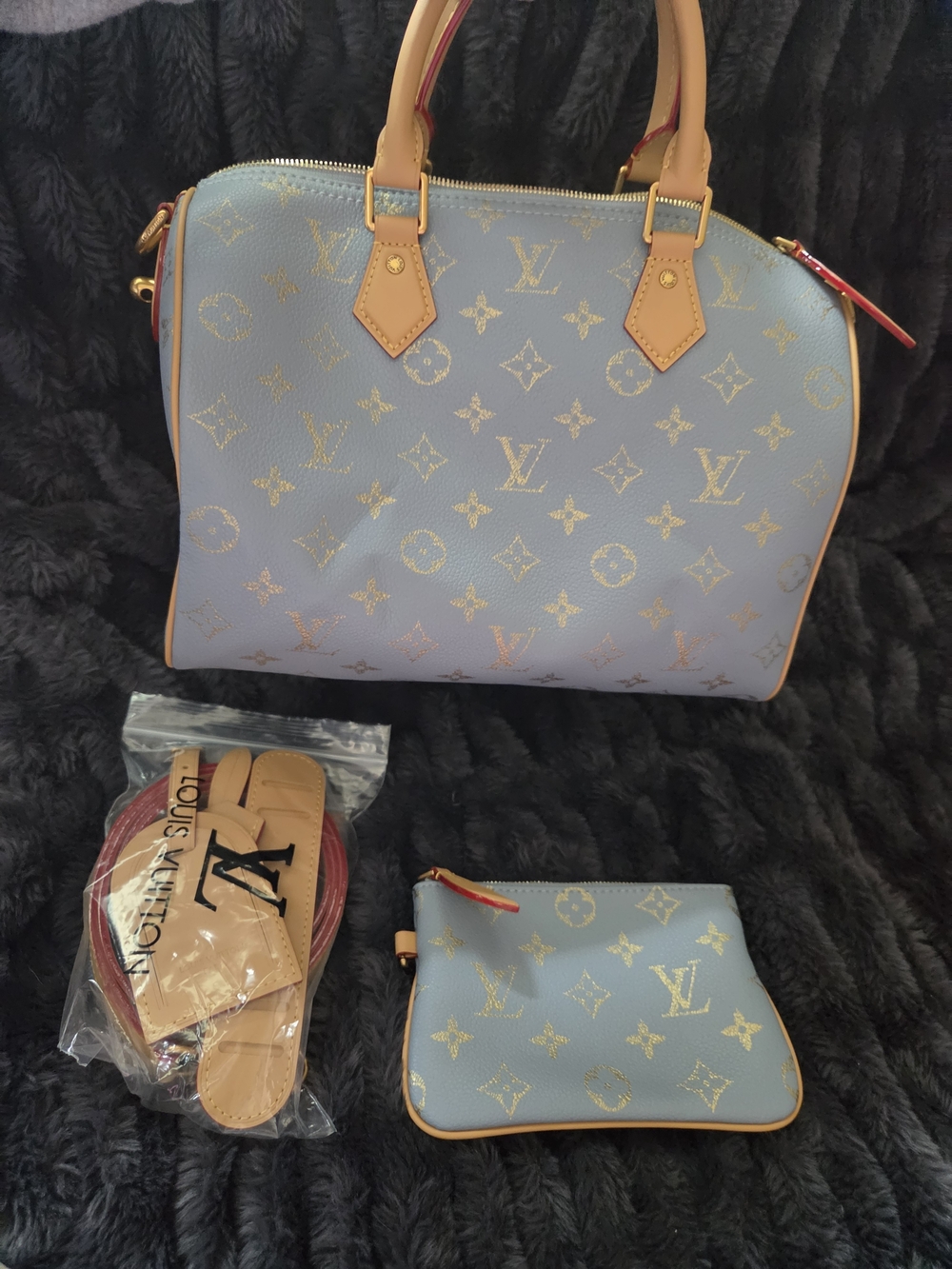 Speedy 30 Style Blue Monogram Bag with Pouch